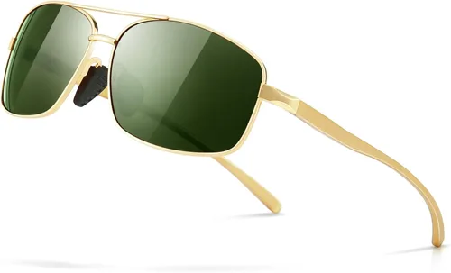 SUNGAIT lentes de sol polarizados rectangulares livianos con protección 100% contra rayos UV Lente verde con montura dorada 2025