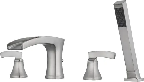 Miniatura 9 de Llenador de bañera romana cascada grifo de bañera cromado, grifos de baño de latón de 4 agujeros con ducha de mano