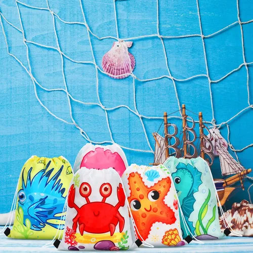 Miniatura 5 de Marsui 24 Piezas Bolsas con Cordón de Animales Marinos para Recuerdos de Fiesta, Bolsas de Regalo de Golosinas y Dulces para Suministros de Fiesta
