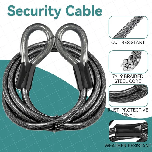 Miniatura 8 de EEBBL - Cable de seguridad comercial resistente de 7 pies, construcción de acero trenzado de 1/2 pulgadas, 7 x 19 pulgadas, con protección sin