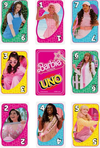 Miniatura 5 de Mattel Games UNO Barbie - Juego de cartas de la película para niños y adultos con gráficos de personajes y reglas especiales, de 2 a 10 jugadores