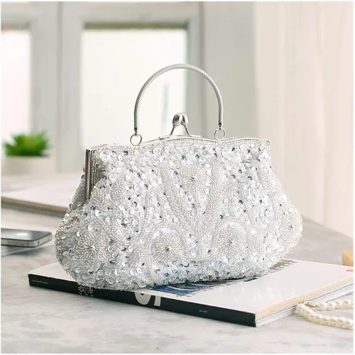 Miniatura 6 de TOTZY Bolsos de noche de lentejuelas rebordeadas 1920s bolso de embrague de boda fiesta noche monedero