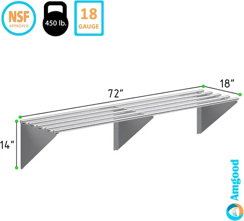Miniatura 3 de AmGood Estante tubular de pared de acero inoxidable NSF de 18 pulgadas x 72 pulgadas Estantería de metal resistente para electrodomésticos