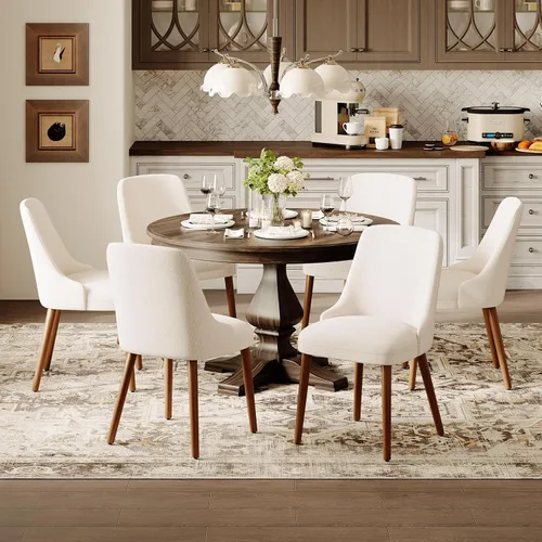 Miniatura 15 de MALOL Juego de 4 sillas de comedor tapizadas con patas de madera, sillas de cocina acolchadas con respaldo alto para comedor, restaurante y Beige-New