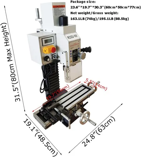 Miniatura 9 de INTBUYING Mini fresadora perforadora de sobremesa Taladro 5-1/2 "x 20 '' Fresadora de precisión Hobby 600W MT2 Micro alimentación de velocidad