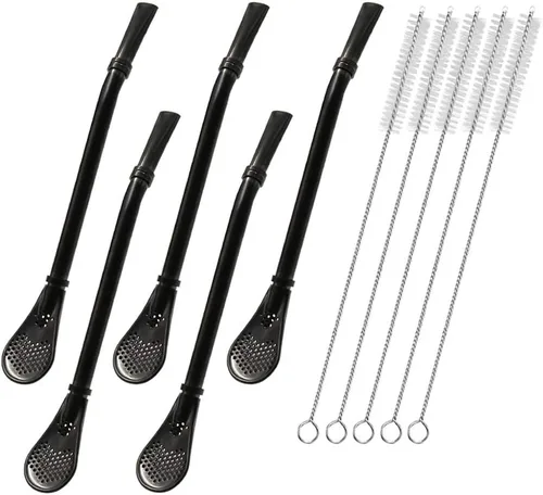 Cuchara de filtro de paja de acero inoxidable, Yerba Mate Bombilla, colador de té de hojas sueltas, paja de té para beber café, cóctel, paquete de 5