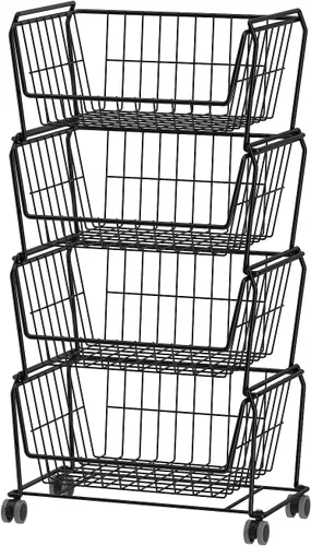 Miniatura 10 de PUSDON Cestas de almacenamiento de metal apilables de 4 niveles, estante antióxido para frutas y verduras, estante de doble uso para cocina, hogar