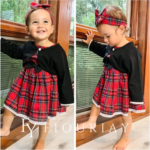 Miniatura 4 de fioukiay Conjunto de vestido y cárdigan para niña, con lazo, ropa con cubierta para pañales, otoño e invierno