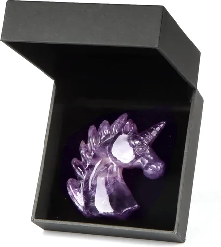 Miniatura 8 de Artistone Estatua de unicornio de cristal de amatista de 3 pulgadas, piedra preciosa tallada a mano, piedra de caballo de unicornio morado, figuras
