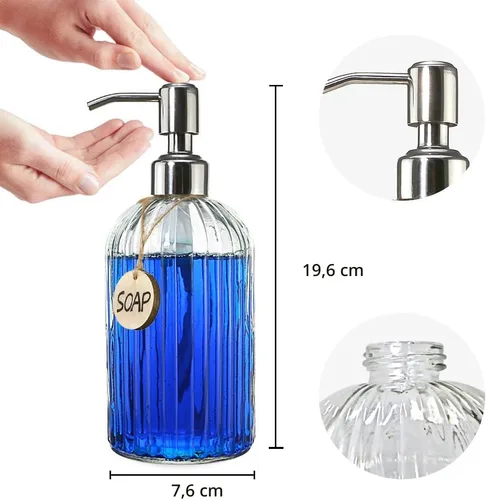 Miniatura 5 de JASAI Dispensador de jabón de vidrio transparente de 18 onzas con bomba de acero inoxidable a prueba de óxido, dispensador de jabón líquido
