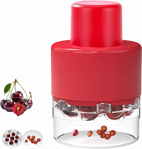 Miniatura 8 de Cherry Pitter, herramienta de acero inoxidable resistente para descorazonadores de aceitunas y cerezas con diseño de bloqueo que ahorra espacio, Rojo