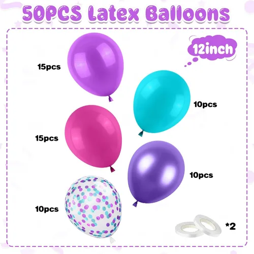 Miniatura 2 de Globos de látex rosa intenso, azul, morado, 50 globos de látex de 12 pulgadas con confeti metálicos para niños, temática mágica, cumpleaños, baby