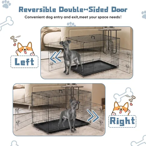 Miniatura 6 de DUMOS Jaula para perros, jaula pequeña de una sola puerta de 24 pulgadas con bandeja de plástico a prueba de fugas, perrera plegable de alambre
