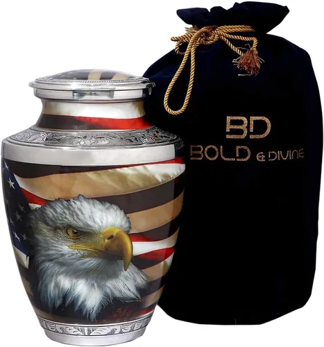 Bold & Divine Urnas de cremación patrióticas y veteranas de la bandera estadounidense para cenizas humanas y hombres adultos | Urna decorativa