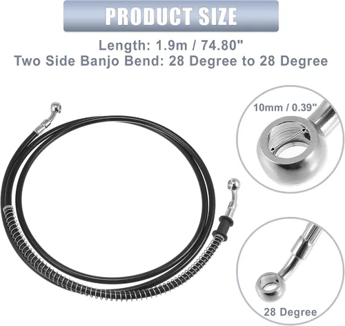 Miniatura 4 de Motoforti 74.8 pulgadas de longitud 0.394 in ID motocicleta línea de freno hidráulico tubo de manguera de aceite de acero inoxidable trenzado cable