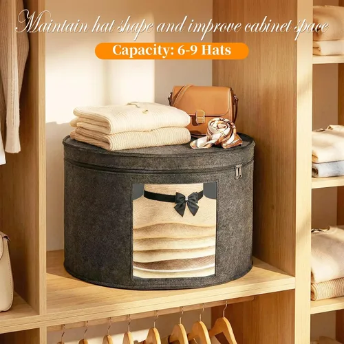 Miniatura 4 de Cajas de almacenamiento para sombreros para mujeres y hombres, caja redonda de almacenamiento de sombreros de fieltro para armario, vaquero, borde