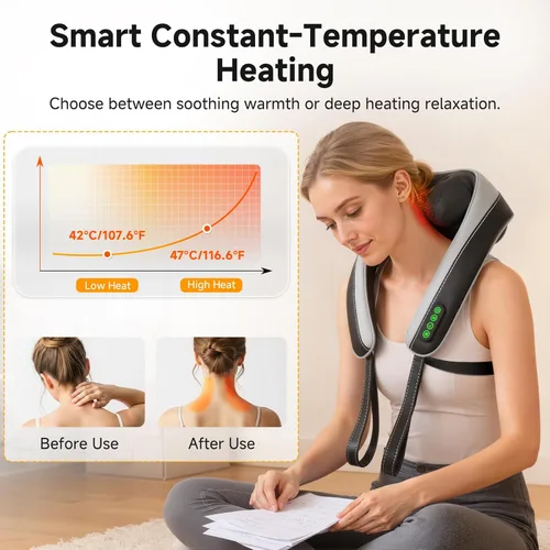 Miniatura 10 de 6D Masajeador de Cuello para Alivio del Dolor de Tejido Profundo, Masajeador Shiatsu de Amasamiento para Cuello y Hombro con Calor, Masajeador