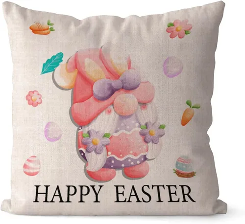 Miniatura 15 de Divertidas fundas de almohada de gnomo de Pascua, huevos de Pascua, zanahorias, divertidas fundas de almohada de 16 x 16 pulgadas, decoración