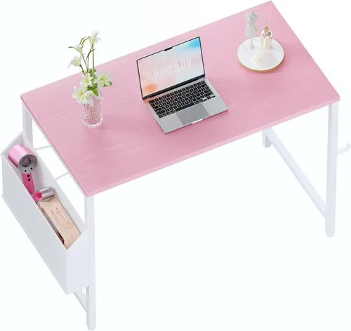 Miniatura 19 de Pamray Escritorio de computadora de 23 pulgadas para espacios pequeños, escritorio de trabajo de oficina en casa con gancho para auriculares