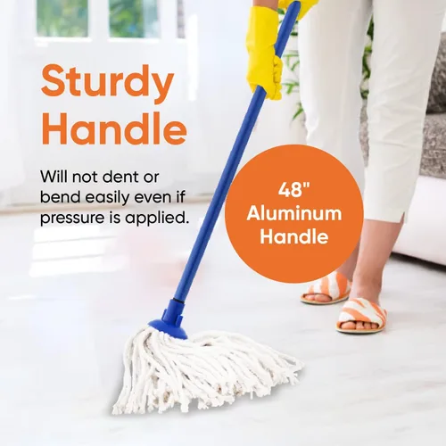 Miniatura 6 de Superio Trapeador de hilo de algodón para limpieza de pisos de madera dura para el hogar, cocina, baño, limpieza de oficina, azul resistente
