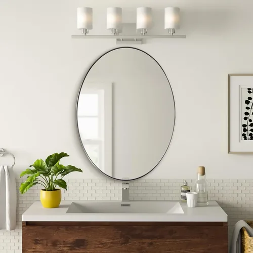 Espejo de baño ANDY STAR, cromado, espejo ovalado para baño de 20x28 pulgadas, marco de metal de acero inoxidable pulido y antióxido para baño
