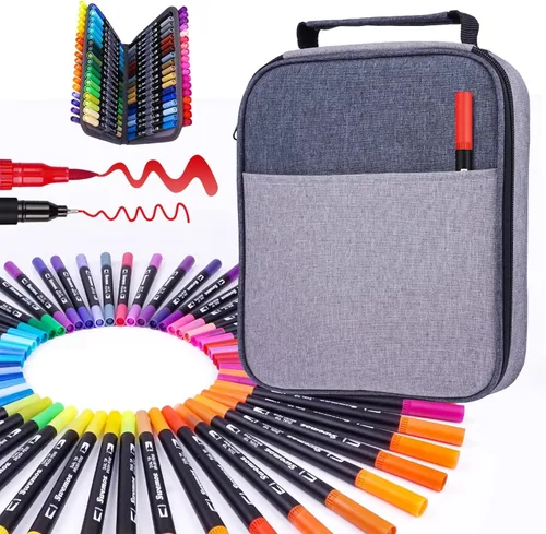 Swemos Marcadores para libros de colorear para adultos, juego de marcadores de arte de 72 colores, bolígrafo de punta doble tipo pincel, marcadores