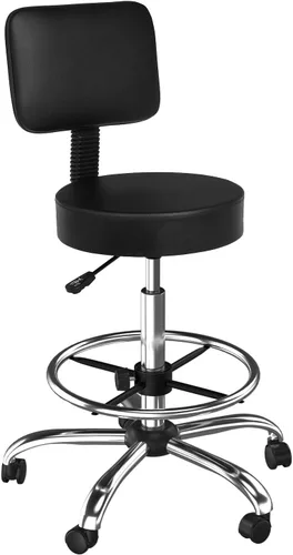 OmySalon Silla de dibujo, silla ergonómica de escritorio de oficina con soporte para espalda, taburete alto ajustable con reposapiés y cojín de Negro
