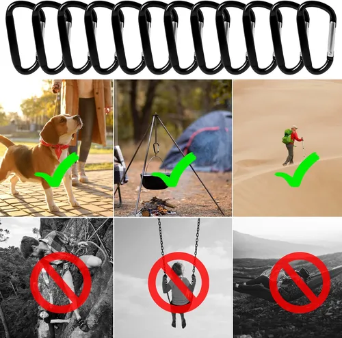 Miniatura 9 de 12 clips de mosquetón para llavero, clip de aluminio de 3 pulgadas, hebilla de gancho de mosquetón sin bloqueo en forma de anillo D, herramienta