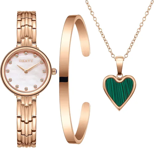 Womens Stainless Steels Watch Bangle Watch and Bracelet Set Fashion Casual Dress Watches,Roman Numerals Quartz Ladies Rose Gold Wrist Watch