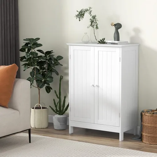 Miniatura 2 de BECOMFORT Armario de almacenamiento de baño, armario de piso con puertas dobles y estante ajustable, muebles modernos para el hogar, organizadores