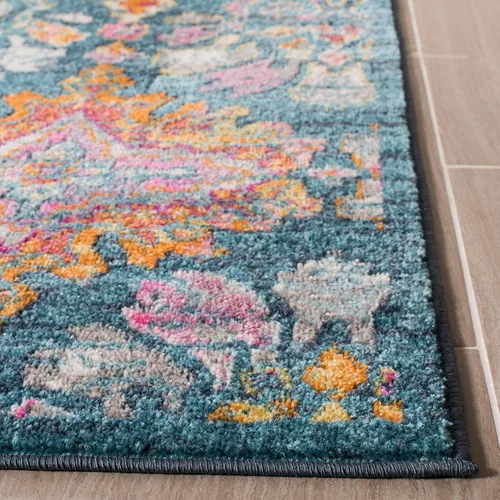 Miniatura 3 de SAFAVIEH Madison Collection - Alfombra decorativa de 2 pies 3 pulgadas x 3 pies 11 pulgadas, color azul y naranja, diseño de damasco bohemio,