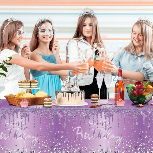 Miniatura 4 de Pajean Mantel de plástico con lentejuelas de diamantes con brillantina para fiesta de niña y niña, mantel de plástico con lentejuelas para niñas