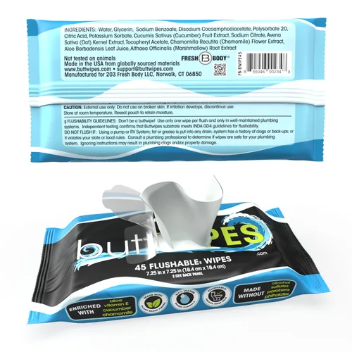 Miniatura 3 de ButtWIPES - Toallitas desechables a base de agua con aloe y vitamina E, hechas sin alcohol ni fragancia añadida para adultos (paquete de 3)