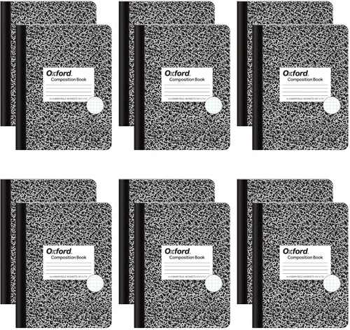 Cuadernos de composición Oxford, papel con cuadrícula, 9-3/4" x 7-1/2", cubiertas de mármol negro, 80 hojas, 12 por paquete (63786)