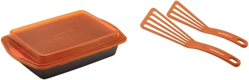 Rachael Ray Utensilios antiadherentes para hornear con agarres antiadherentes con tapa y empuñaduras, 9 x 13 pulgadas, gris y herramientas de cocina