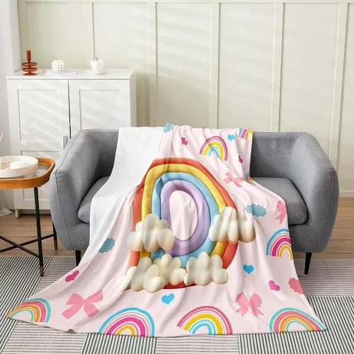 Miniatura 15 de Erosebridal Rainbow English Alphabet Fleece Throw Blanket 40"x50" - Ultra-Soft for Couch Sofa Bed,Cartoon Letters Flannel Blanket,Love Hearts Fuzzy