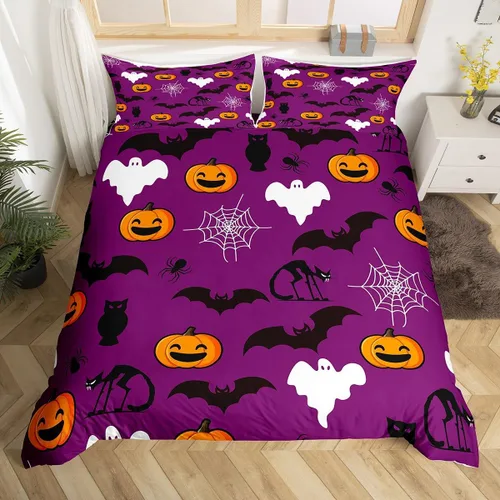 Miniatura 17 de Erosebridal Juego de ropa de cama de murciélago de Halloween, tamaño individual, con purpurina y estrellas, galaxia, funda de edredón para niños