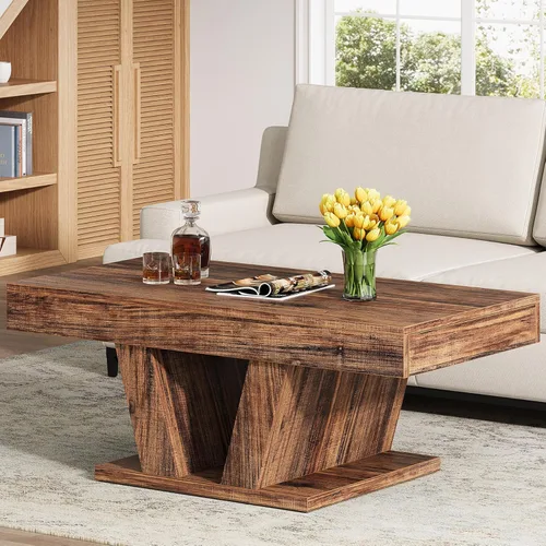 Miniatura 8 de Mesa de centro de granja con 2 cajones laterales, mesa de té central de madera de 43 pulgadas con almacenamiento oculto, mesa de cóctel rectangular