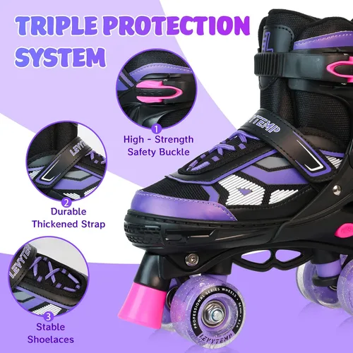 Miniatura 4 de Patines de ruedas para niños y niñas, patines cuádruples ajustables de 4 tallas con todas las ruedas iluminadas para principiantes, deportes