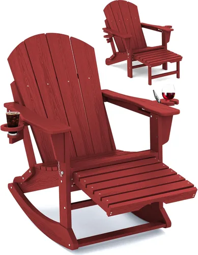 Miniatura 25 de Mecedora Adirondack de KINGYES con Otomana Retráctil y Portavasos, Silla Reclinable de Patio de HDPE Adirondack para Porche, Patio, Balcón, Azul Aqua