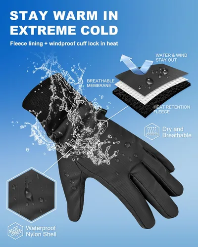 Miniatura 2 de Guantes de invierno para hombres y mujeres Moda nieve duradera impermeable piel sintética Fleecer Guantes de agarre térmico para pantalla táctil