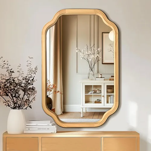 Miniatura 8 de Espejo de baño para pared, 24 pulgadas, redondo, bohemio, ondulado, de madera, espejo decorativo grande de cuerpo entero con vidrio templado, espejo