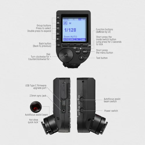 Miniatura 9 de NEEWER QPRO-S TTL Disparador de flash inalámbrico compatible con Sony 1/8000s HSS Pantalla LCD grande Diseño inclinado 5 botones de grupo 9