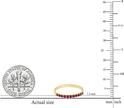 Miniatura 3 de 0.20 quilates (ctw) Anillo de boda de aniversario de rubí redondo de oro de 10 quilates para mujer, banda apilable 1/5 CT