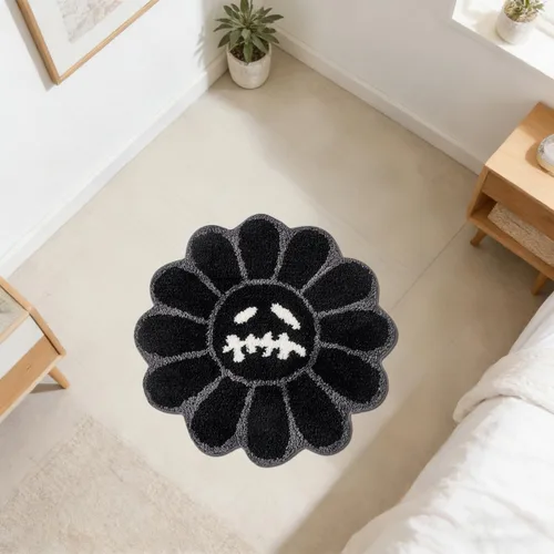 Trippy - Alfombra de baño con diseño de flores, de 2 pies, gótica, negra, extra suave, absorbente de agua, de secado rápido, antideslizante, Negro