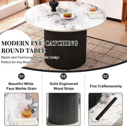 Miniatura 4 de Homedot Juego de mesa de comedor de 3 piezas para 2, mesa de cocina redonda de 47" y sillas de comedor tipo barril tapizadas en marrón, juego