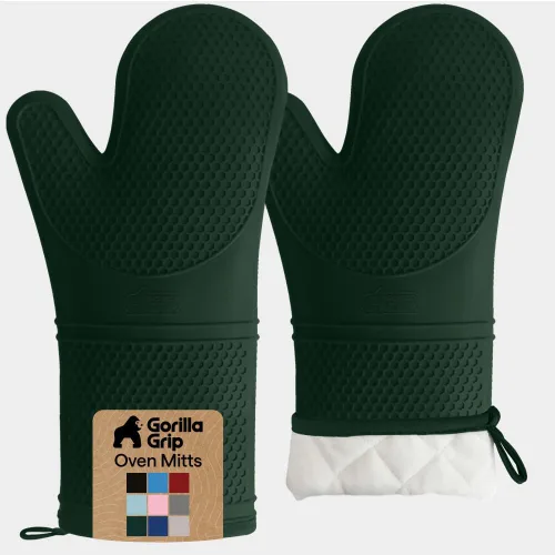 Miniatura 24 de Gorilla Grip - Juego de guantes de horno de silicona resistentes al calor extralargos, forro acolchado suave, guantes flexibles impermeables