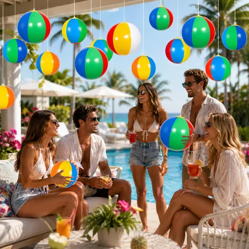 Miniatura 5 de 24 mini bolas inflables para decoración de fiestas deportivas, bolas pequeñas con ganchos de cuerda para colgar, piscina de verano, pelota de playa