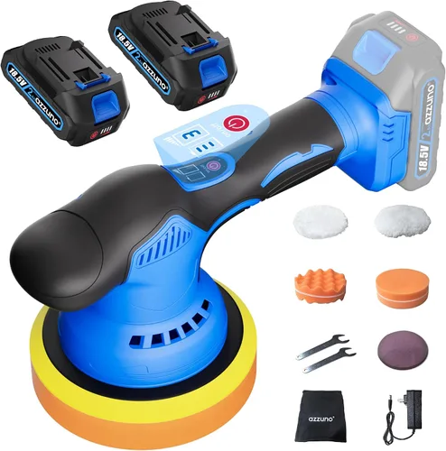 Miniatura 9 de Pulidora inalámbrica para automóvil, 2 baterías de 2 Ah 21 V, kit de cera de 6 pulgadas, 6 velocidades variables, 5500 RPM, 5 tipos de almohadillas