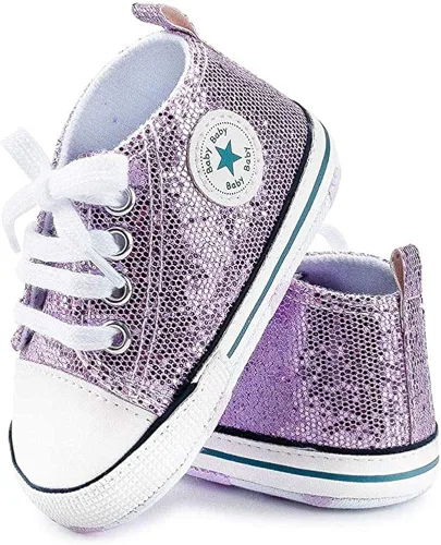 Miniatura 3 de Zapatos de bebé, para niñas o niños, suaves, suela antideslizante, para recién nacidos y primeros pasos, de estrella, tenis caña alta de lona